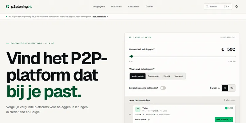 Homepage van P2P-lening